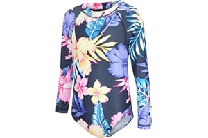 AISYEE Girls Long Sleeve Swimsuit Kids One Piece Beach Rash Vest Girls Swimming Costume Age 5-16 Years