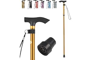 LZZAZ® Walking Stick, Adjustable Height Folding Walking Sticks for Women, Aluminum Walking Sticks for Women & Disability Aids, walking stick Rubber Ends & Mobility aids, Ladies Walking Stick Golden