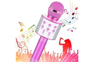 Fauxpont Micrófono Karaoke Bluetooth,5 en 1 Portátil Inalámbrico Karaoke con Altavoz,Microfono Compatible con Android iOS PC,| Remezclas | Radio FM| para Adultos y niños Home Party KTV (Rosado)
