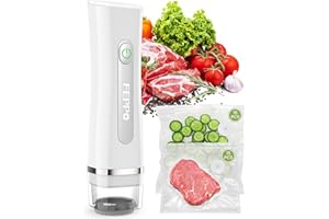 FEPPO Vacuum Sealer, Vacuum Sealer for Food, Handheld Vacuum Sealer, Compact Vacuum Sealer(Vacuum Sealers+ 30 Reusable Vacuum Seal Bags), White