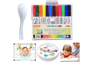 JSHENG 12Pcs Rotuladores Agua Magicos, Rotuladores Magicos con Cuchara, Rotuladores de Agua para Niños, Rotuladores Niños, Rotuladores al Agua, para Dibujo Escritura Graffiti Pizarra Ropa