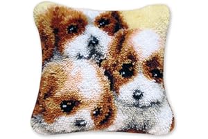 Coopay Kit de Crochet à Loquet pour Faire Soi-Même Chien Mignon,Kits de Fabrication de Taie d'oreiller/Housse de Coussin, Kit de Broderie Artisanale pour Art Mural Décoratif ou Tapis de Déclaration