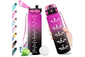 KollyKolla Gourde 1L, Bouteille Motivation Étanche avec Filtre sans BPA, Bouteille Sport avec Marqueur de Temps, Gourde Réutilisable pour Adulte, l'école, Sport, Bureau, Yoga, Camping