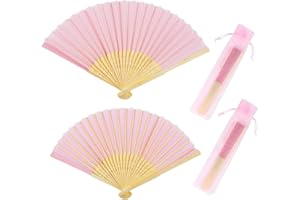 OURDORT 2 Stück Handfächer Rosa, Fächer Rosa, Faltbare Fächer, Handfächer pink, Rosa faltbarer fächer, Handfächer hochzeit, für Tanz, Party, Hochzeit Geschenke, DIY Dekoration, Haus Dekorationen