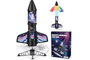 Dreamon Raketen Spielzeug für Kinder mit Fallschirm LED-Licht Motorisierte Rocket Outdoor Spielzeug Draußen Geschenke für Kinder 6 7 8 9 Jahren