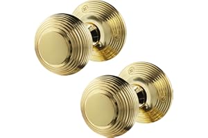 EAI Beehive Door Knobs Polished Brass | 1 Pair of Reeded Mortice Knobs (55mm) for Internal Doors