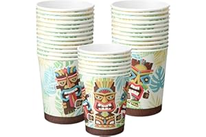 Geiserailie 30 Stück Tiki-Partybecher Tiki-Themenbecher Einweg-Pappbecher 266 ml Luau-Party-Dekorationen Sommer Pool Party Dekor Zubehör für Erwachsene und Kinder Pool Luau Strand Hawaii Party
