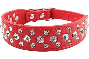 Newtensina Pets Collar Bling Puppies Collar Cute Dog Collar with Diamante for Girls - Red - M