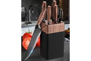 DENKICH Coltelli da Cucina, 7 Pezzi Set Coltelli da Cucina Affilati con Blocco, Lame Acciaio Inossidabile di Qualità e Manici Ergonomici, Coltello da Cucina Professionali per Uso Domestico（Non Legno）