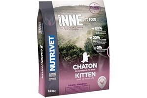 NUTRIVET - INNE Chat - Croquettes sans Céréales - Chaton - Poulet - 80% d'ingrédients d'origine Animale - 1,5 kg