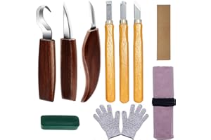 BIGP Holz Schnitzwerkzeug Set, 10 in 1 Schnitzmesser Set mit 6*Schnitzmesser, Schnittfeste Handschuhe, Ölwachs, Polierband, Aufbewahrungstasche, Ideales Schnitzset für Anfänger und Profis