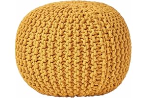 Homescapes, pouf poggiapiedi imbottito lavorato a maglia, 100% cotone, ideale in salotto, per bambini o anziani, Tessuto, Yellow, 40 x 35 cm