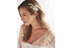 AKSXU Braut Haarschmuck,Hochzeit Haarschmuck für die Braut,Eleganter Braut Haarspange/Haarclip/Haarnadeln/Haarkamm/Kopfschmuck mit Perlen Strass Kristall für Damen Mädchen,Blumen Brautschmuck Haare,Silber