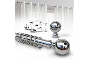 IR IMPERIAL ROOMS Imperial Rooms Plain Metal Ball Curtain Poles Metal Extendable - Includes Chrome 120-210 Cm Curtain Rod, Finials, Rings, Brackets & Fittings Set