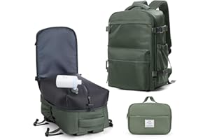 BOXSAM Zaino Sottovuoto Viaggio Con Pompa Zaino Easyjet 45x36x20 Aereo Bagaglio a Mano Zaini 15.6 Pollici Porta PC Casual Impermeabile Daypack Borsa da Cabina per Donna Uomo Verde