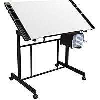 Studio Designs Deluxe Craft Station, Oben Verstellbarer Zeichentisch mit Schubladen, 91,4 cm B x 61 cm D, schwarz/weiß