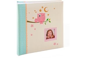 Kusso Childrens Photo Album Pink Sleepy Owl Design 200 Photos 6x4 Inch / 10x15cm PERSONALISE with a Favourite Photo for Babies Toddlers and Kids