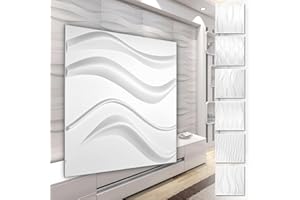 HEXIM Pannelli murali in PVC 3D - rivestimento murale bianco con effetto 3D - motivi ad onda (5QM economy size HD007 50x50cm) pannelli in plastica effetto onda