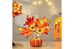 BLAUHAUS Herbstdeko kürbis Baum Lichter mit LED, 32cm Lichterbaum kürbis, Thanksgiving Künstlicher Kürbis dekorative, Batteriebetrieben, Lichterbaum Halloween Deko Für Hochzeit, Erntedankfest (A)