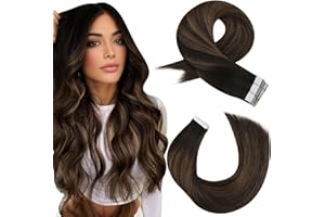 Moresoo Extension Capelli Veri Biadesivo Balayage Castano Scuro a Marrone Medio con Castano Scuro Tape Hair Extension Biadesive Invisibili #2/6/2 45 cm 50g 20pcs
