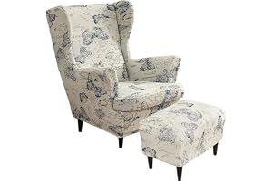 AQIGR Vingryggsstol Och Ottomans Slipcover Set 2 Delar Wingback Stolsöverdrag Och 1 Del Rektangulär Lagringsstol Omslag Avtagbart Armstol Soffa Omslag För Vardagsrum Sovrum (Färg 34)