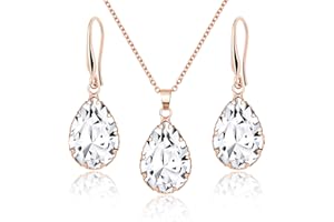 Linawe Crystal Jewellery Sets for Women, Imitation Diamond Pendant Necklace, Rhinestone Drop Dangle Earrings, Birthstone Cubic Zirconia Matching Wedding Jewellery, 14K Gold/Rose Gold/Silver Tones
