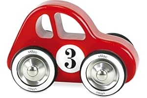 Vilac Retro Swing Wooden Racing Push and Pull Toy Car with Metal and Rubber Wheels, Comes In Lovely Box, Handcrafted In France, 2 Years+, Swing (Red), 14 x 9 x 8 cm