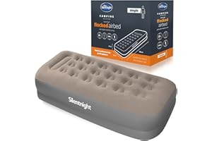 Silentnight Air Bed Single with Built in Pump - High Rise Flocked Non Slip Electric Airbed Comfortable Full Body Support Air Mattress for Guests, Camping, Caravans - Grey – Single