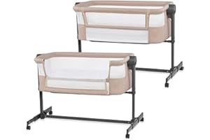 KK KINDERKRAFT Kinderkraft NESTEE UP 2 Lit bébé cododo, Lit Bebe avec Matelas de la Naissance, Réglage de la Hauteur, Facile Adapter au lit du Parent, Pieds réglables, Beige