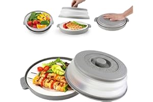 NILIOYUL Collapsible Microwave Cover for Food, Microwave Plate Cover with Anti-scald Tray, Vented Microwave Cover BPA Free, Multi-Functional Microwave Splatter Guard, Kitchen Gadgets for food 10.5 Inch Grey