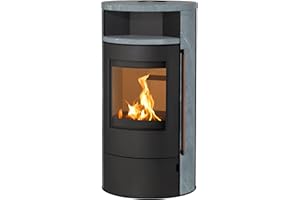 ‎H&M GERMANY H&M Kaminofen München Max Style schwarz/Naturstein 150mm Rauchrohranschluss 8kw Holzofen Kohle Schwedenofen Steinverkleidung