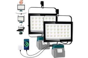 Foco LED para Makita 18-20V(Sin Batería), NATPOW Luz de Trabajo Portátil Tipo C/USB de 2 Modos, 100W Lámpara Camping, IP65 Impermeable, Foco de Trabajo para Obras, Garaje, Taller 2 unidades