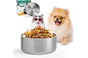 IKITCHEN Cuenco para Perros para Comida y Agua, Cuenco de Acero Inoxidable de 1,8 l, Antideslizante, Aislamiento de Doble Pared con Parte Inferior de Goma para Perros/Gatos Mediano/Grande(64oz/8tazas, Plata)