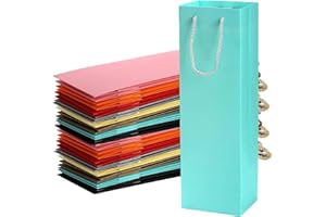 WUWEOT 32 Pack Colorful Wine Gift Bags, Wine Bottle Paper Bags Bulk, Reusable Cardboard Single Bottle Carry Tote with Handle for Wedding Birthday Housewarming Party Supplies