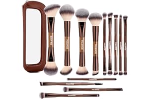‎MAANGE MAANGE 13-teiliges Make up Pinsel Set mit Etui – Professionelle Daily & Travel Schminkpinsel-Set für Foundation,Puder & Lidschatten, Doppelseitiger Makeup Pinsel, Kaffee Gold