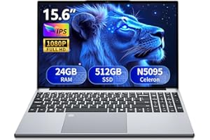 MOACRETO Portatile PC 15,6 pollici, Notebook 24GB RAM 512GB SSD processore N5095 grafica UHD, Computer portatile FHD 1920 * 1080 con WiFi 5/USB 3.0/tastierino numerico/tastiera retroilluminata/Touch ID Laptop