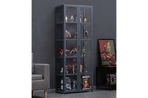 CHAANG vitrinas para colecciones vitrina expositora vitrina vitrina cristal vitrinas de cristal Marco de bambú natural, la puerta del gabinete está dividida, sellada y a prueba de polvo, fácil de instalar y