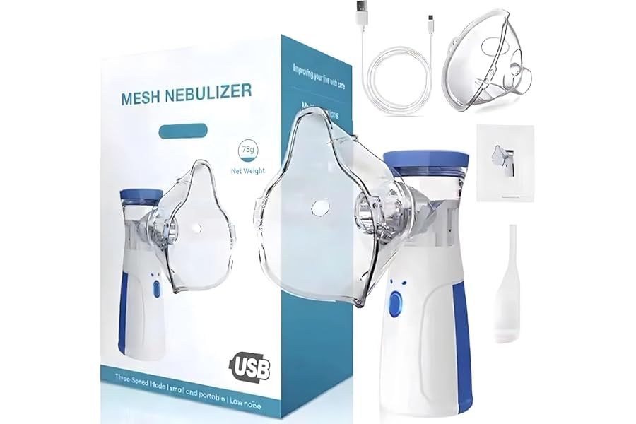 Portable Ultrasonic Aerosol USB Machine with 2 Masks and Mouthpiece Adults Children Silent Inhaler Mesh Nebulizer Atomizer