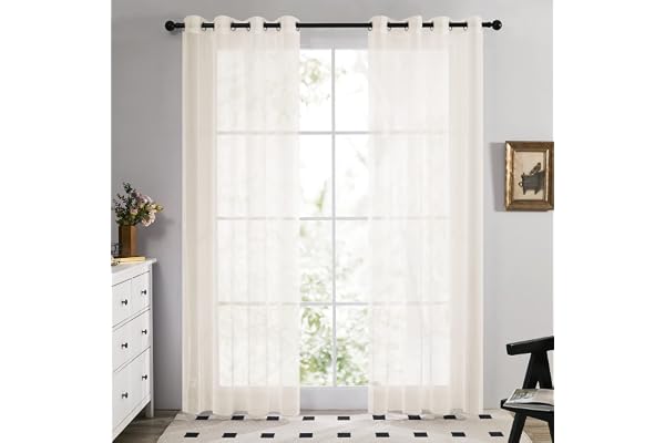 Deconovo Uppsättning av 2 gardiner voile gardin transparent öljettgardin 229 x 140 cm ljusbeige