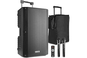 VONYX VSA700 15-Inch Portable PA System with 2 Wireless Microphones & SC15 Protective Case – 1000W Battery Powered PA System, Bluetooth, USB & SD for Karaoke, DJs, Events & Public Address