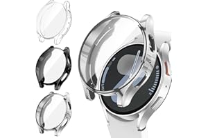 [3Pack] Kamita Case Compatible with Samsung Galaxy Watch 7 44mm, Soft TPU Bumper Cases with Screen Protector, Shockproof Full Coverage Protective Cover for Samsung Watch7 (Transparent+Black+Silver)