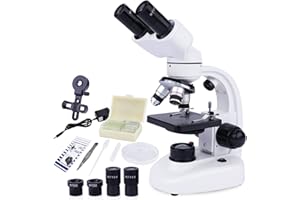 LAKWAR Mikroskop dwuokularowy dla dzieci i dorosłych - zestaw mikroskopu dla dzieci i dorosłych, 40 x 1000 x – oświetlenie LED do oświetlania światła i światła – wraz z bogatym zestawem akcesoriów i stabilną