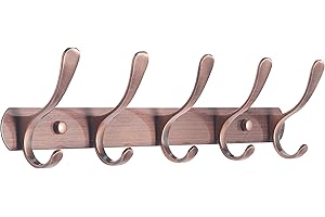 SKOLOO Moderno perchero de pared con 5 ganchos, perchero de pared de metal para colgar abrigos, chaquetas, mochilas y sombreros, Perchero de pared rojo de copper
