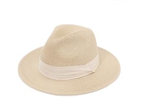 DRESHOW Damen Panama Hut Fedora Strand Sonnenhut Breiter Rand Stroh Aufrollen Hut UPF 50+