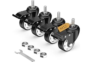 HOLKIE Juego de 4 ruedas giratorias con vástago de bloqueo total de 75mm, M12 x 1,75 x 30mm (diámetro del vástago de 12mm) Ruedas roscadas con freno giratorias Negro