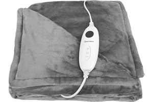 HomeTronix Luxurious Electric Heated Throw Soft Fleece Grey Over Blanket Double 160 x 130 Digital Controllers With Timer6 Heat-Level SettingsAutomatic Temperature Control