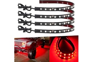 KEIUROT Motorbike Underglow, Car Underglow Lights Motorcycle Led Lights Strips 32cm 5050 18SMD Waterproof Red Led 12V Strip Light Atmosphere Neon Car Interior Lights Strip Under Dash Car Lighting Pack of 4
