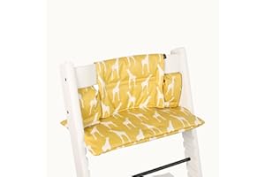 UKJE Cuscino compatibile con Stokke Tripp Trapp - Morbido cuscino per sedile per neonati, bambini e bambini piccoli, Accessori per seggiolone, Inserto in tessuto di cotone (Giraffa gialla)