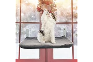 Katzen Hängematte Fenster mit 2 austauschbar Matte, Lomhyve Katzen Fensterliege, Fensterbrettauflage Katze Katzenbett Katzenliege mit 4 Große Saugnäpfe, Katzenzubehör (Belast-Gewicht zu 25kg) 50*30cm