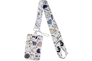 Juanooo Cute Cats ID Lanyard Card Holder for Keys Neck Lanyard Strap for Women Girls Kids Men Teachers for ID Badges Name Tag Keychain School ID Holder, White